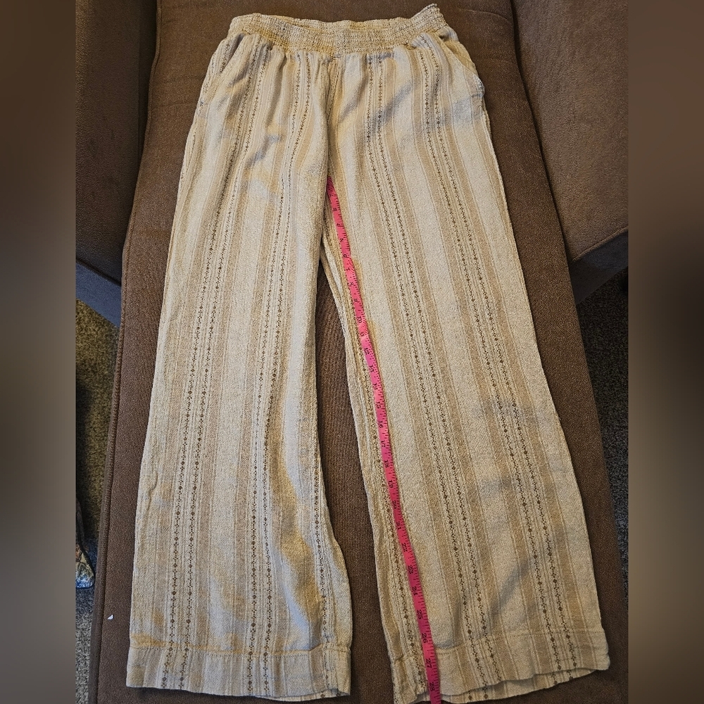 Briggs Elastic Waist Tan Stripe Pull-On Linen Blend Wide Leg Palazzo Pants Sz L - Picture 12 of 13